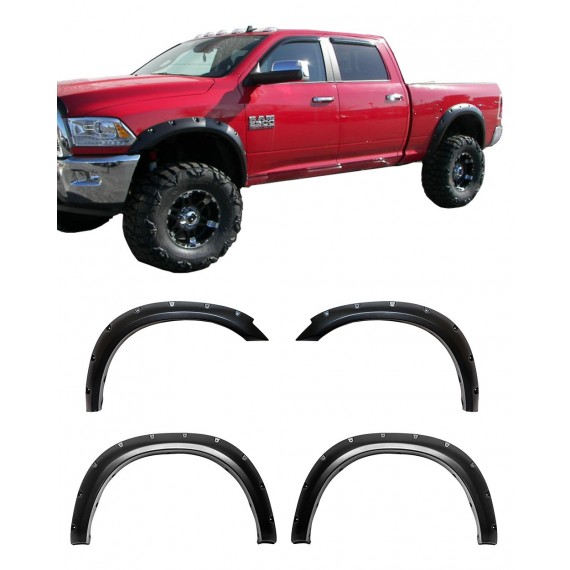 Fender Flares for 2010-18 Dodge Ram 2500/3500 (Fleetside Models Only) - Pocket Riveted Style in Paintable Smooth Matte Black