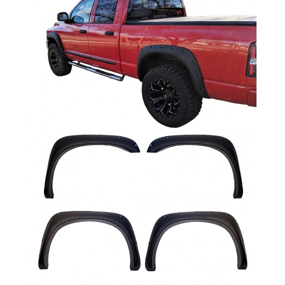 Fender Flares for 2003-08 Dodge Ram 1500/2500/3500 (Fleetside Models ONLY) - Pocket Riveted Style in Paintable Fine Textured Matte Black