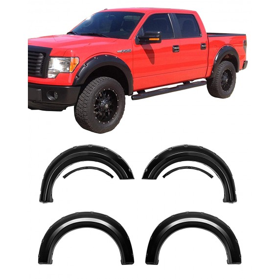 Fender Flares for 2009-14 Ford F150 (Styleside Only) - Pocket Riveted Style in Paintable Smooth Matte Black