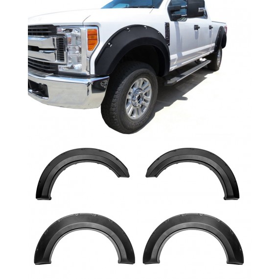 Fender Flares for 2017-19 Ford F250/F350 (Single Rear Wheel ONLY) - Pocket Riveted Style in Paintable Smooth Matte Black Fender Flares for 2017-19 Ford F250/F350 (Single Rear Wheel ONLY) - Pocket Riveted Style in Paintable Smooth Matte Black