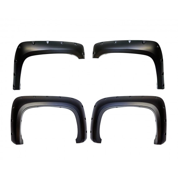 Fender Flares for 2007-13 Chevy Silverado 1500 (Regular & Long Bed ONLY) - Pocket Riveted Style in Paintable Smooth Matte Black