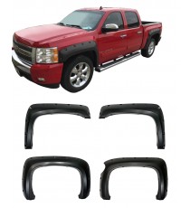 Fender Flares for 2007-13 Chevy Silverado 1500 (69.3" Short Bed Only) - Pocket Riveted Style in Paintable Smooth Matte Black