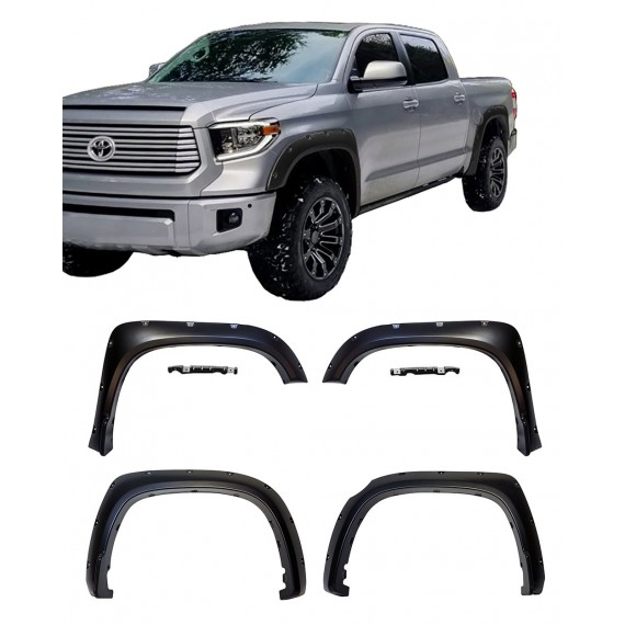 Galaxy Auto Fender Flares for 2014-17 Toyota Tundra - Pocket Riveted Style in Paintable Smooth Matte Black - 4 Piece Set