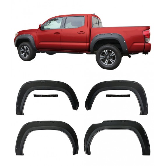 Fender Flares for 2016-20 Toyota Tacoma - Pocket Riveted Style in Paintable Smooth Matte Black