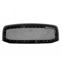 Front Grille for 2006-08 Dodge Ram 1500/2500/3500 - Gloss Black with Mesh and Rivets
