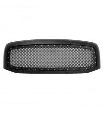Front Grille for 2006-08 Dodge Ram 1500/2500/3500 - Matte Black with Mesh and Rivets