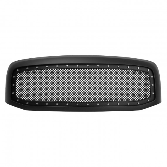 Front Grille for 2006-08 Dodge Ram 1500/2500/3500 - Matte Black with Mesh and Rivets
