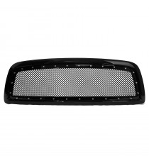 Front Grille for 2009-12 Dodge Ram 1500 - Gloss Black  with Mesh and Rivets