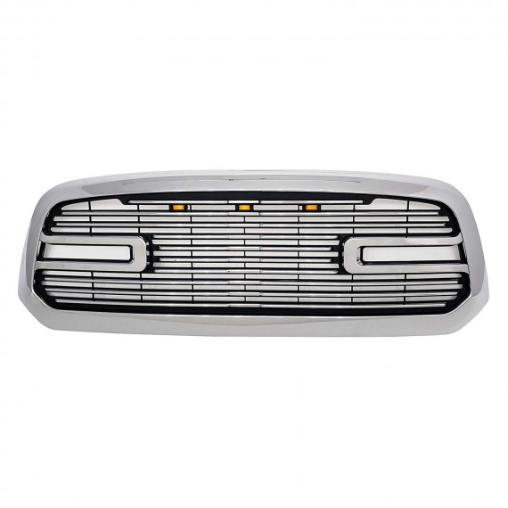 Front Grille for 2013-18 Dodge Ram 1500 (Incl. 2019 Classic Models) - Chrome with Three LED Lights Front Grille for 2013-18 Dodge Ram 1500 (Incl. 2019 Classic Models) - Chrome with Three LED Lights