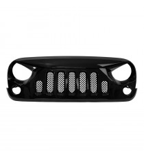 Angry Bird Style Front Grille for 2007-17 Jeep Wrangler JK - Gloss Black with Mesh