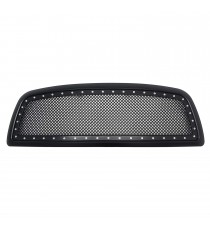 Front Grille for 2009-12 Dodge Ram 1500 - Matte Black with Mesh and Rivets
