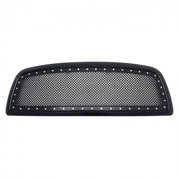 Front Grille for 2009-12 Dodge Ram 1500 - Matte Black with Mesh and Rivets Front Grille for 2009-12 Dodge Ram 1500 - Matte Black with Mesh and Rivets