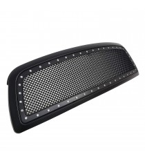 Front Grille for 2009-12 Dodge Ram 1500 - Matte Black with Mesh and Rivets