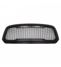 Front Grille for 2013-18 Dodge Ram 1500 (Incl. 2019 Classic Models) - Matte Black Honeycomb Mesh Style with Three LED Lights