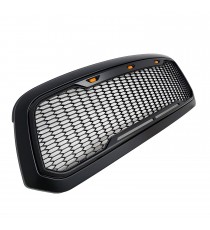 Front Grille for 2013-18 Dodge Ram 1500 (Incl. 2019 Classic Models) - Matte Black Honeycomb Mesh Style with Three LED Lights