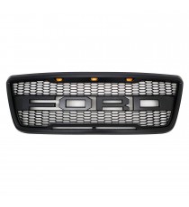 Front Grille for 2004-08 Ford F150 - Matte Black Raptor Mesh Style with Three LED Lights