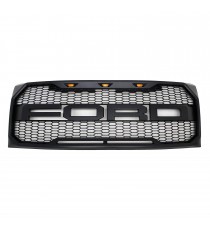 Front Grille for 2009-14 Ford F150 - Matte Black Raptor Mesh Style with Three LED Lights