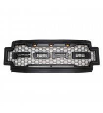 Front Grille for 2017-19 Ford F250/F350 - Matte Black Raptor Mesh Style with Three LED Lights