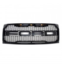 Front Grille for 2009-14 Ford F150 - Gloss Black Raptor Mesh Style with Three LED Lights