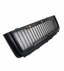 Front Grille for 2007-13 GMC Sierra 1500 - Matte Black Honeycomb Mesh Style with Three LED Lights