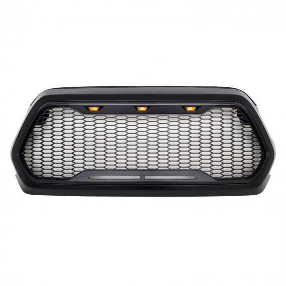 Front Grille for 2016-19 Toyota Tacoma - Matte Black Honeycomb Mesh Style with Three LED Lights Front Grille for 2016-19 Toyota Tacoma - Matte Black Honeycomb Mesh Style with Three LED Lights