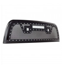 Front Grille for 2010-12 Dodge Ram 2500/3500 - Black Stainless Steel Wire Mesh with Rivets and LED Lights