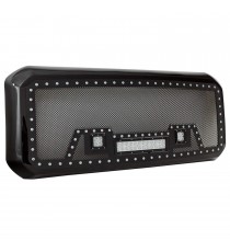 Front Grille for 2011-16 Ford F250/F350 - Black Stainless Steel Wire Mesh with Rivets and LED Lights