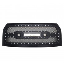 Front Grille for 2015-17 Ford F150 - Black Stainless Steel Wire Mesh with Rivets and LED Lights