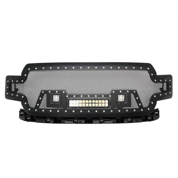 Front Grille for 2018-20 Ford F150 - Black Stainless Steel Wire Mesh with LED Lights
