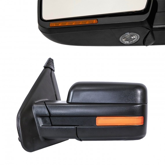 OE Style Replacement Side Mirror for 2007-14 Ford F150 - Black (Left Side Only)