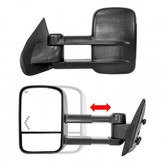 Telescopic Towing Mirrors for 2014-18 Chevy Silverado/GMC Sierra 1500 & 2015-19 Silverado/GMC Sierra 2500/3500 - Black