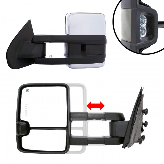 Telescopic Towing Mirrors 2014-18 Chevy Silverado/GMC Sierra 1500 & 2015-19 Silverado/Sierra 2500/3500 - Chrome